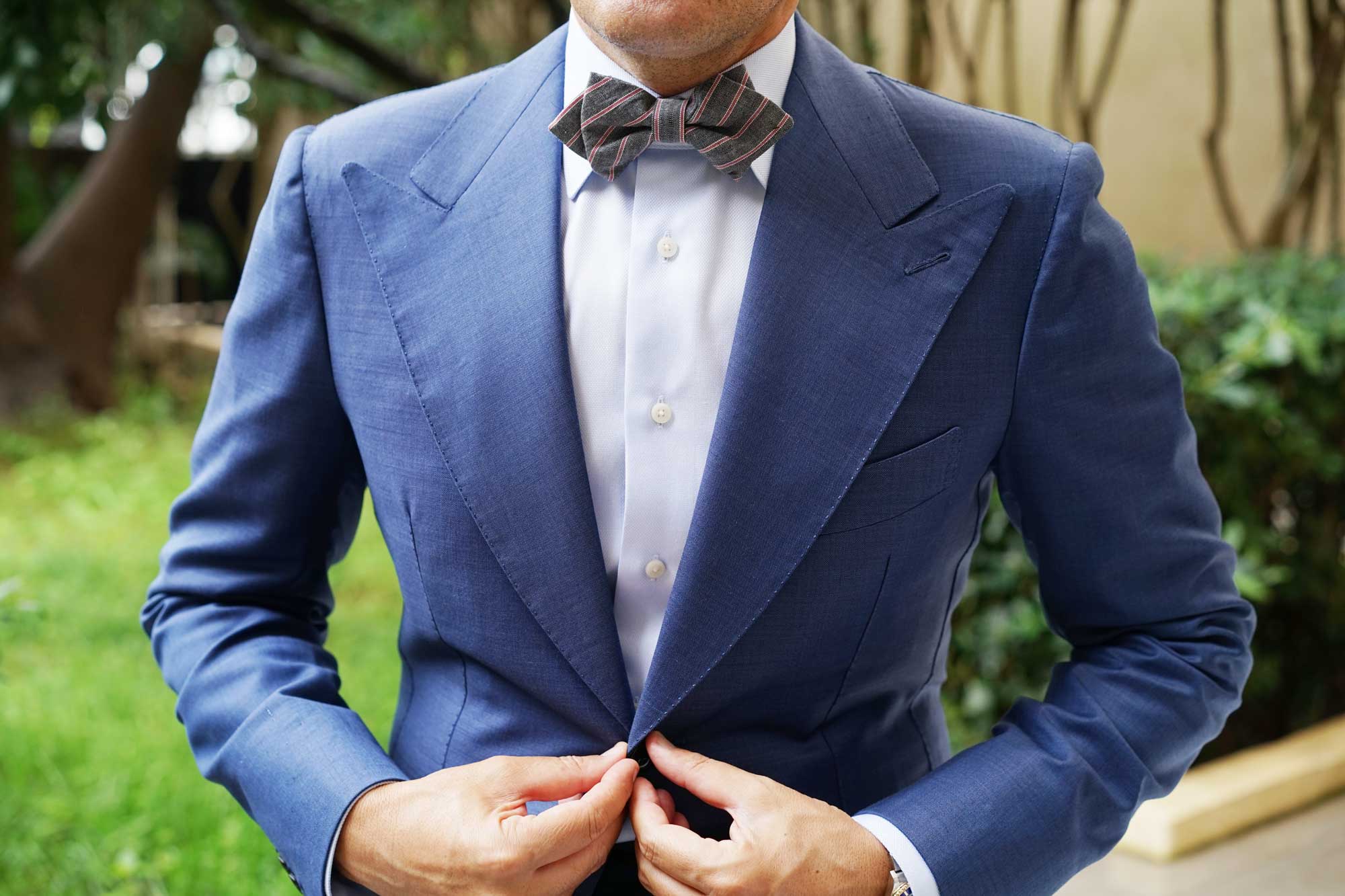 Cherry Red Pinstripe Diamond Bow Tie - Image 3