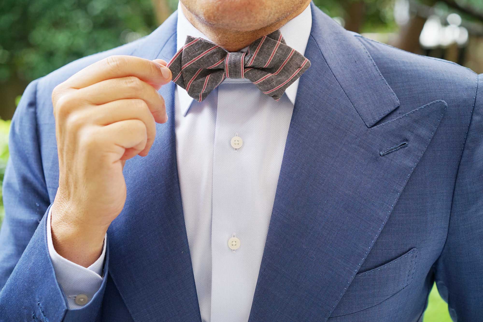 Cherry Red Pinstripe Diamond Bow Tie - Image 8