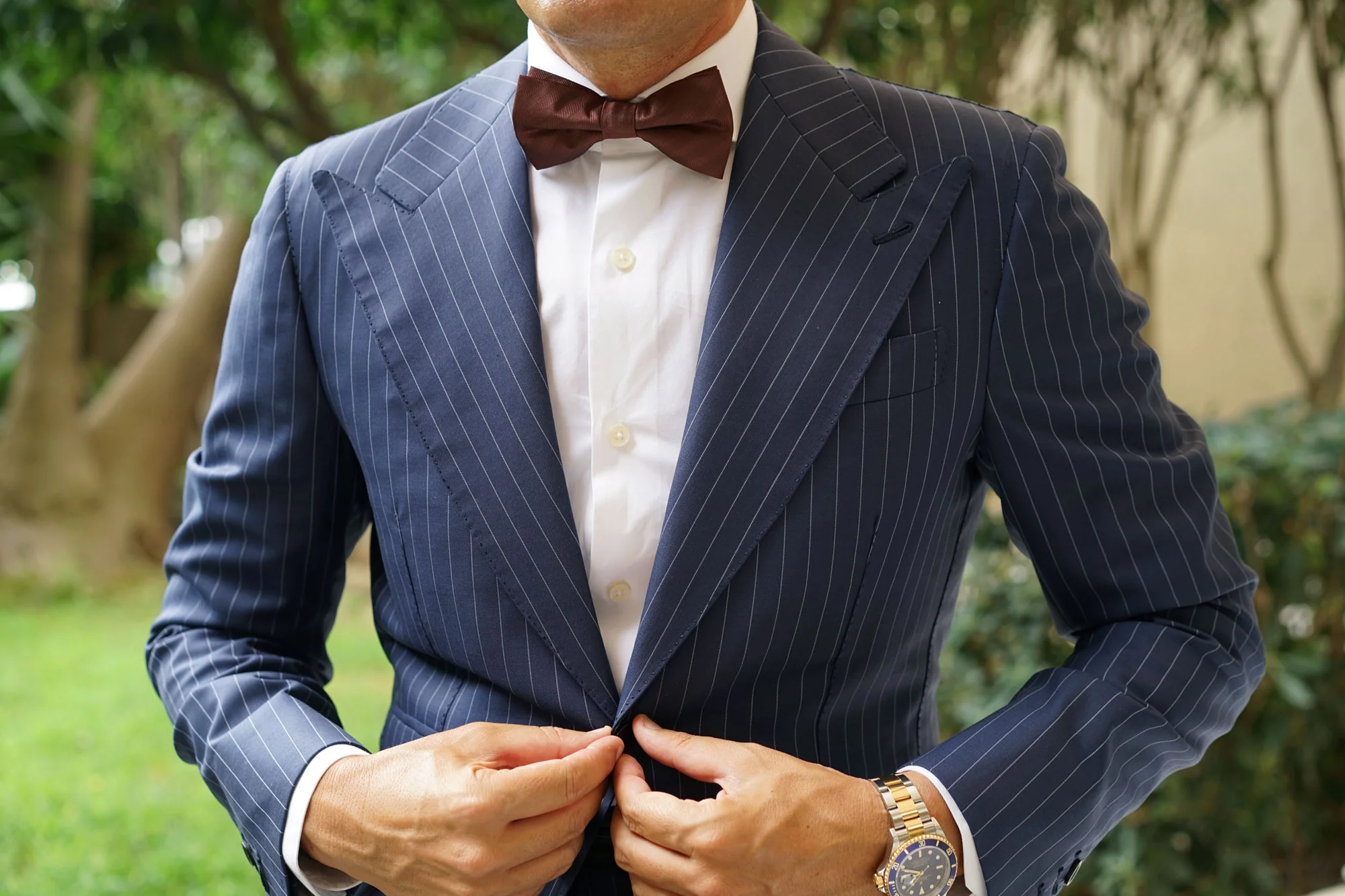 Cinnamon Brown Striped Bow Tie - Image 3