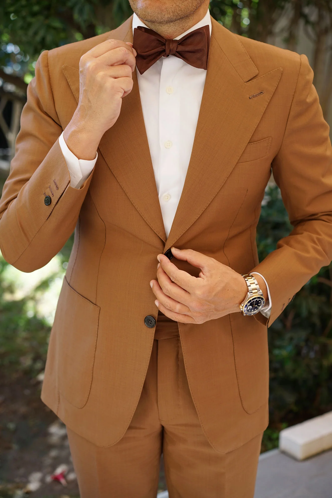 Cinnamon Brown Striped Self Bow Tie - Image 5