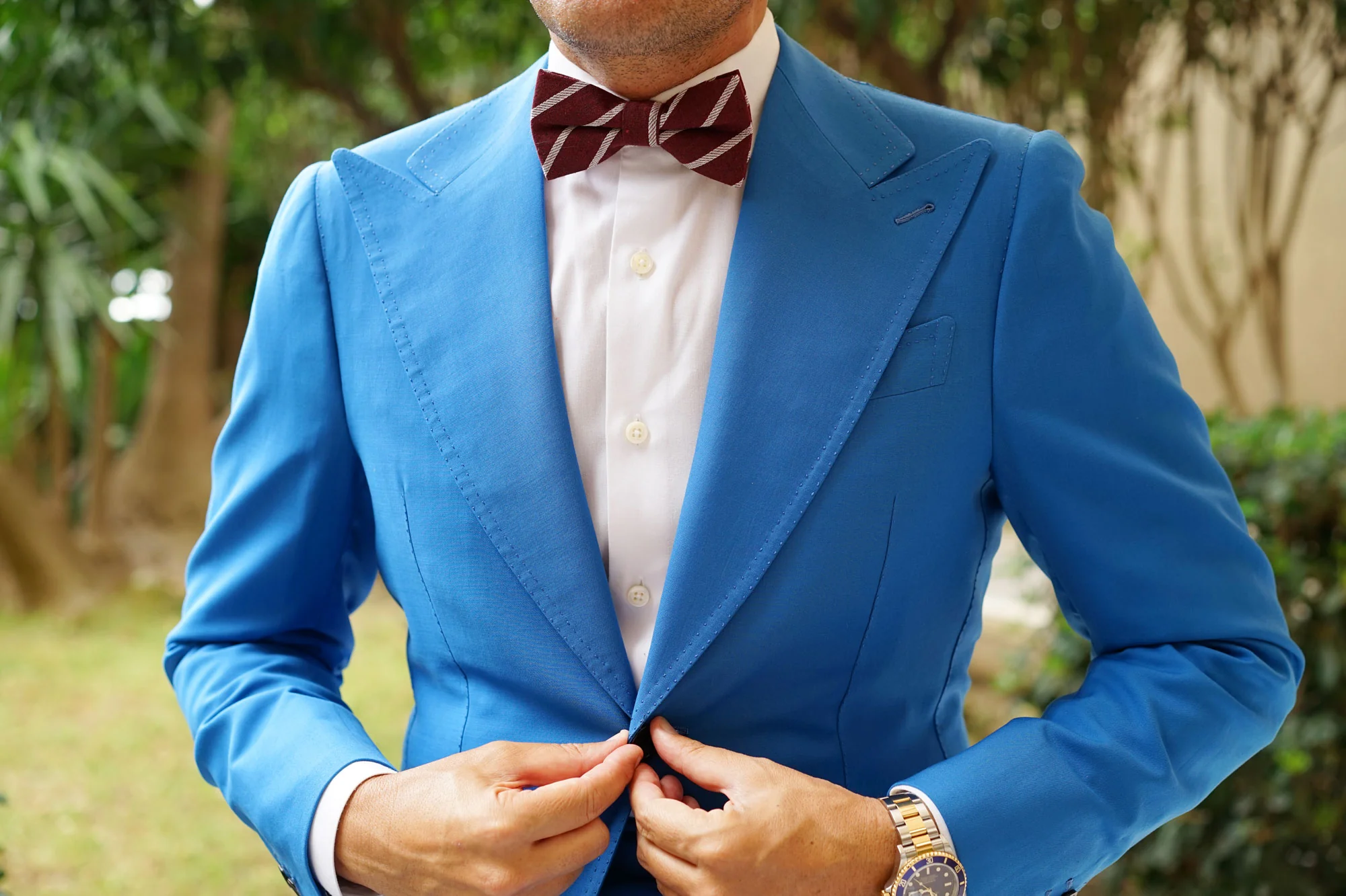 Columbus Burnt Burgundy Stripe Linen Bow Tie - Image 3