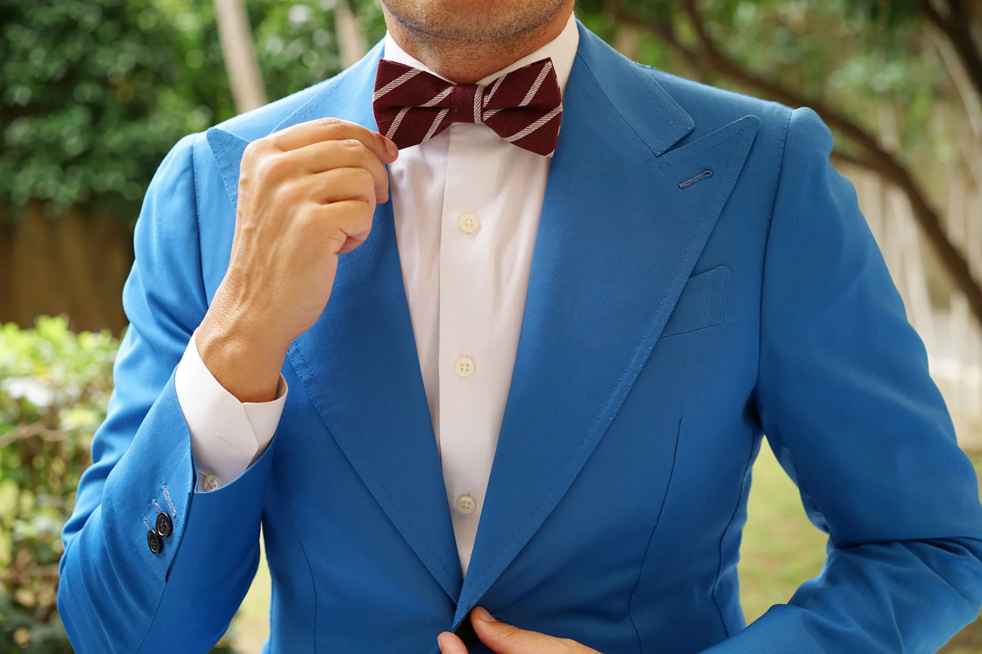 Columbus Burnt Burgundy Stripe Linen Bow Tie - Image 5