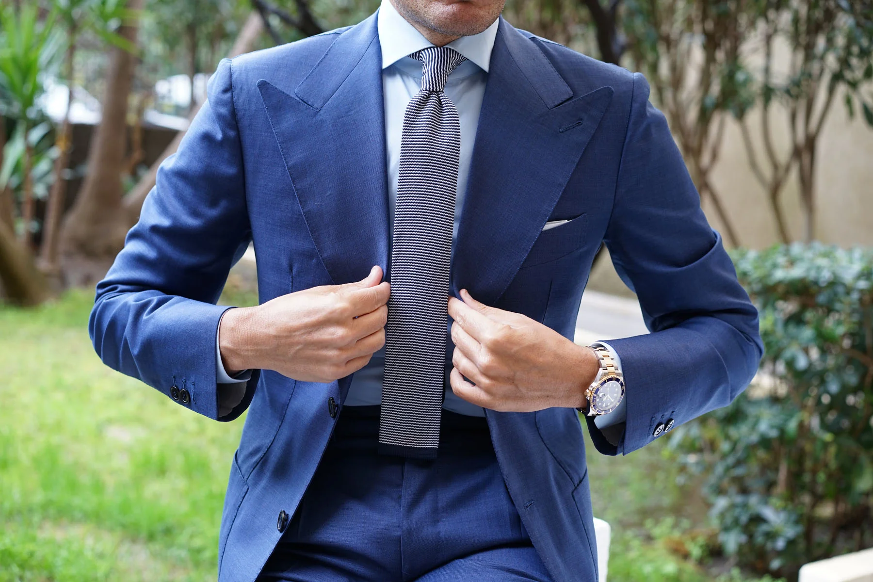 Coolidge Navy Blue Pattern Knitted Tie - Image 3
