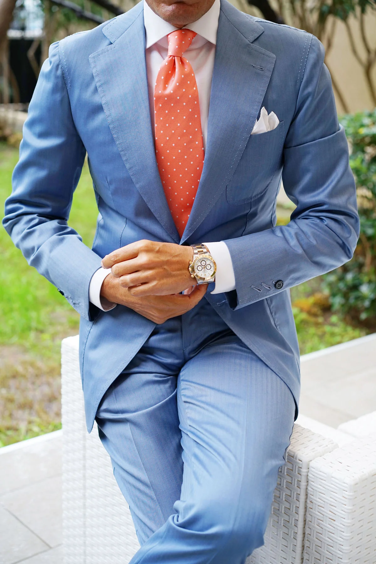 Coral Orange with White Polka Dots Necktie - Image 6