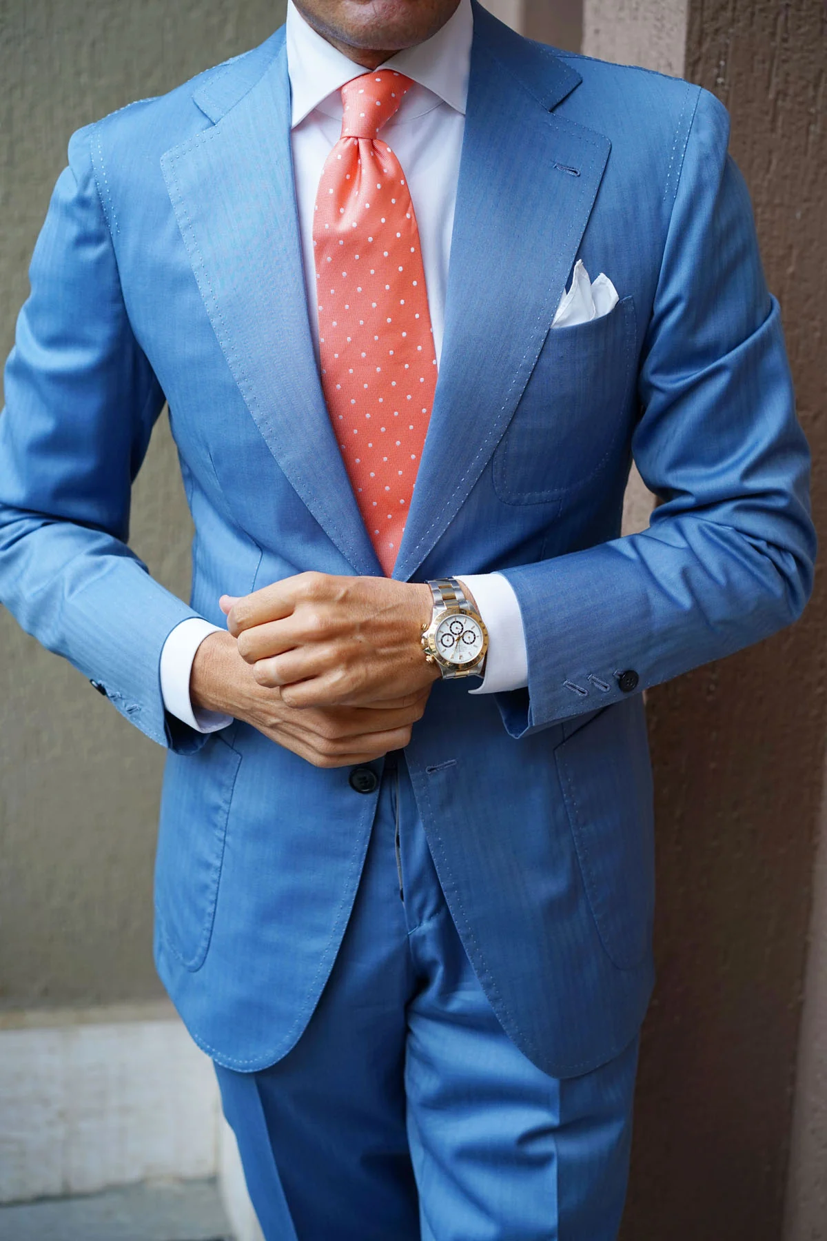 Coral Orange with White Polka Dots Necktie - Image 8
