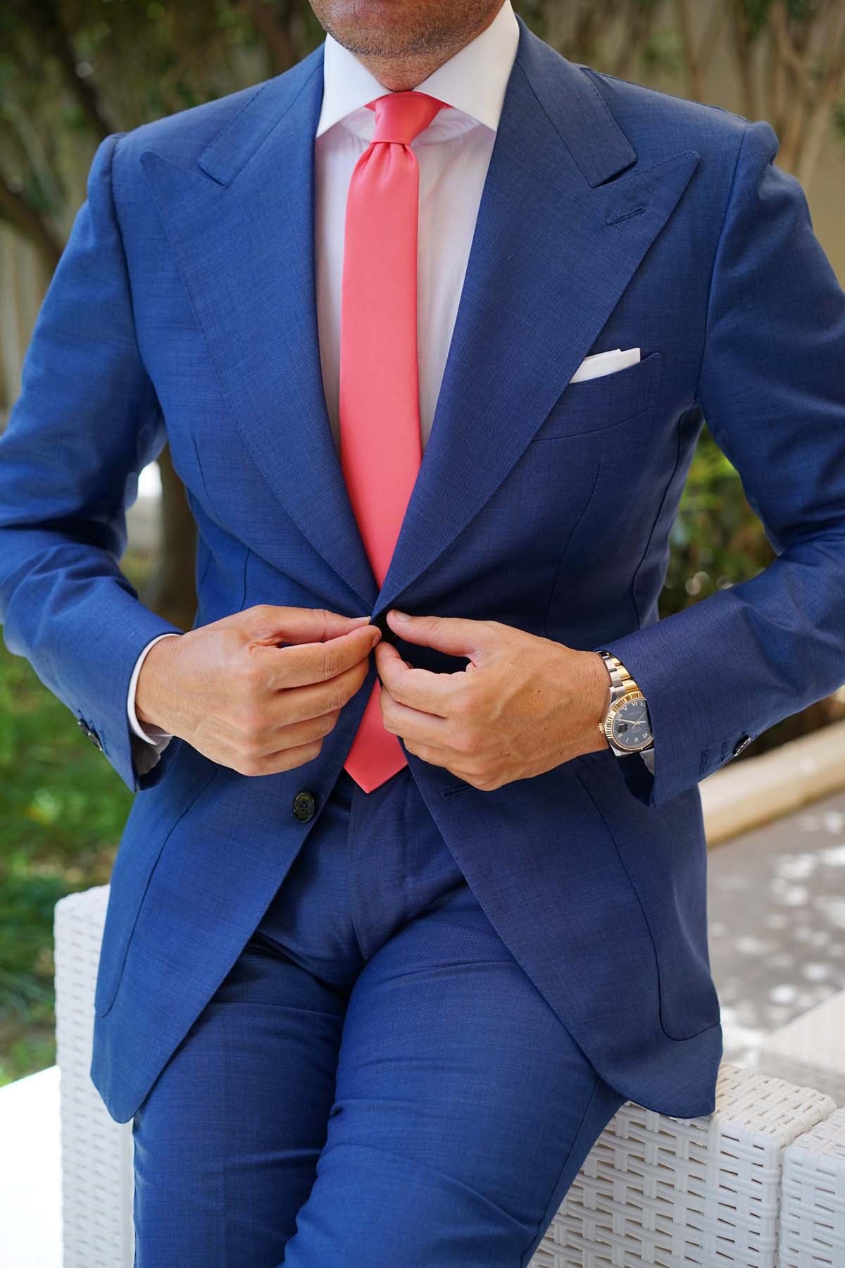 Coral Reef Satin Skinny Tie - Image 9