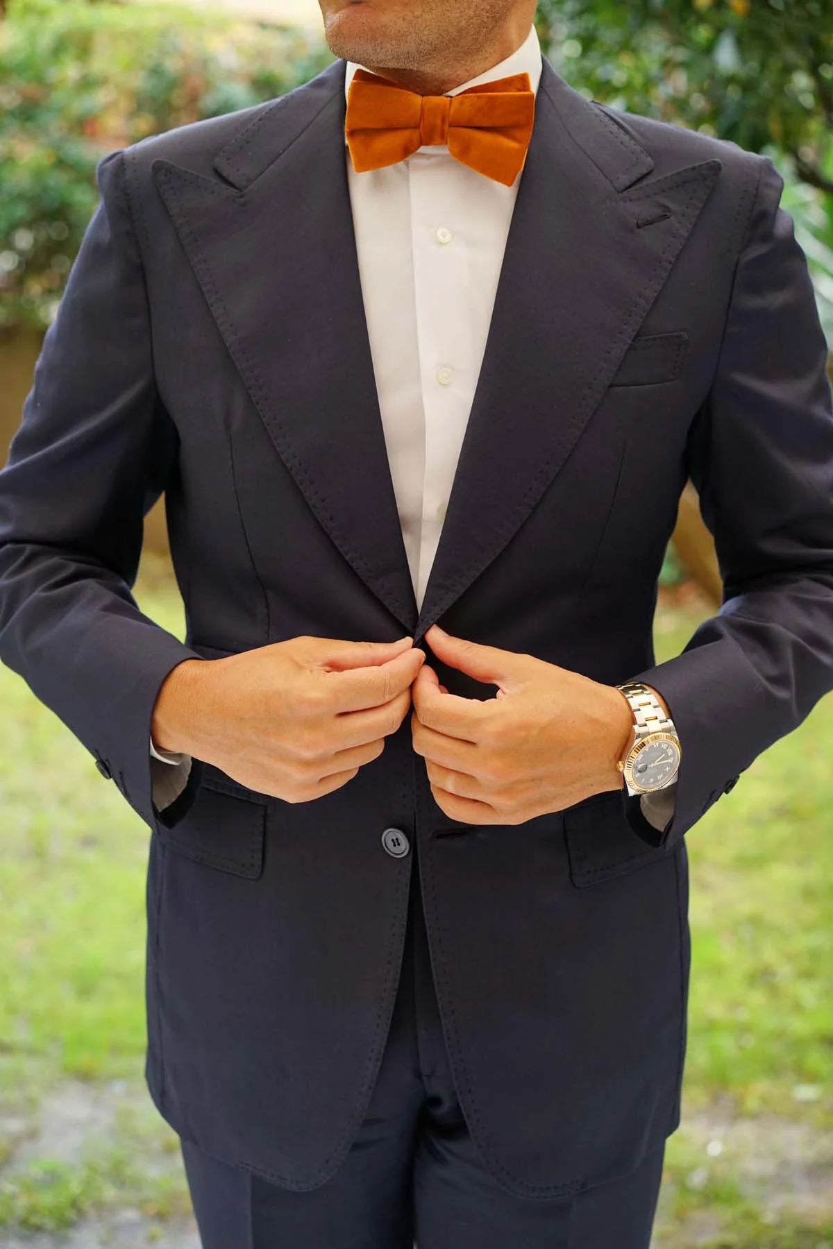 Dark Autumn Gold Velvet Bow Tie - Image 7