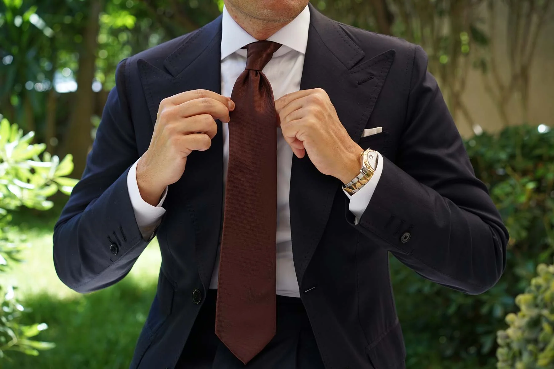 Dark Brown Basket Weave Necktie - Image 10