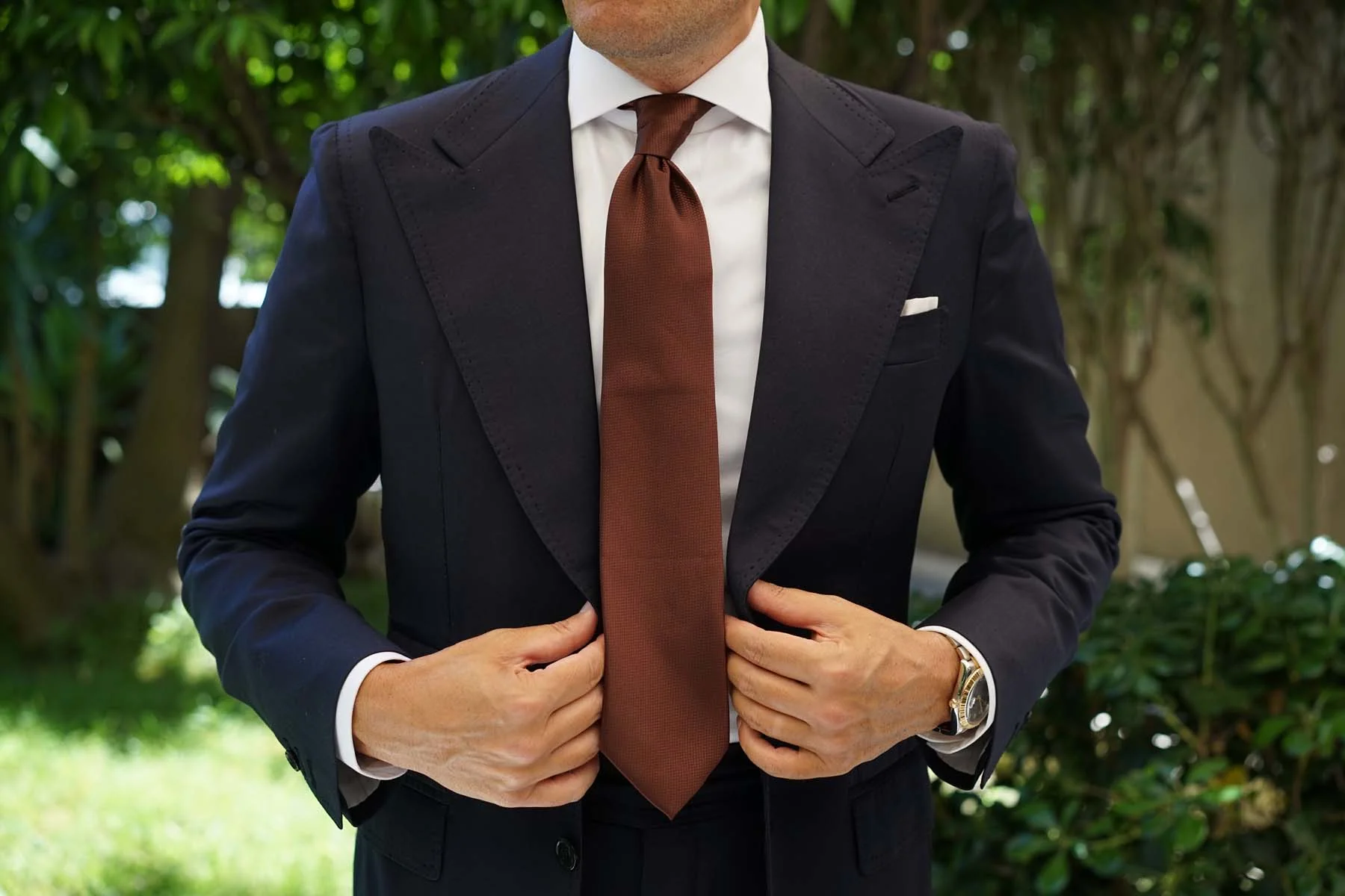 Dark Brown Basket Weave Necktie - Image 4
