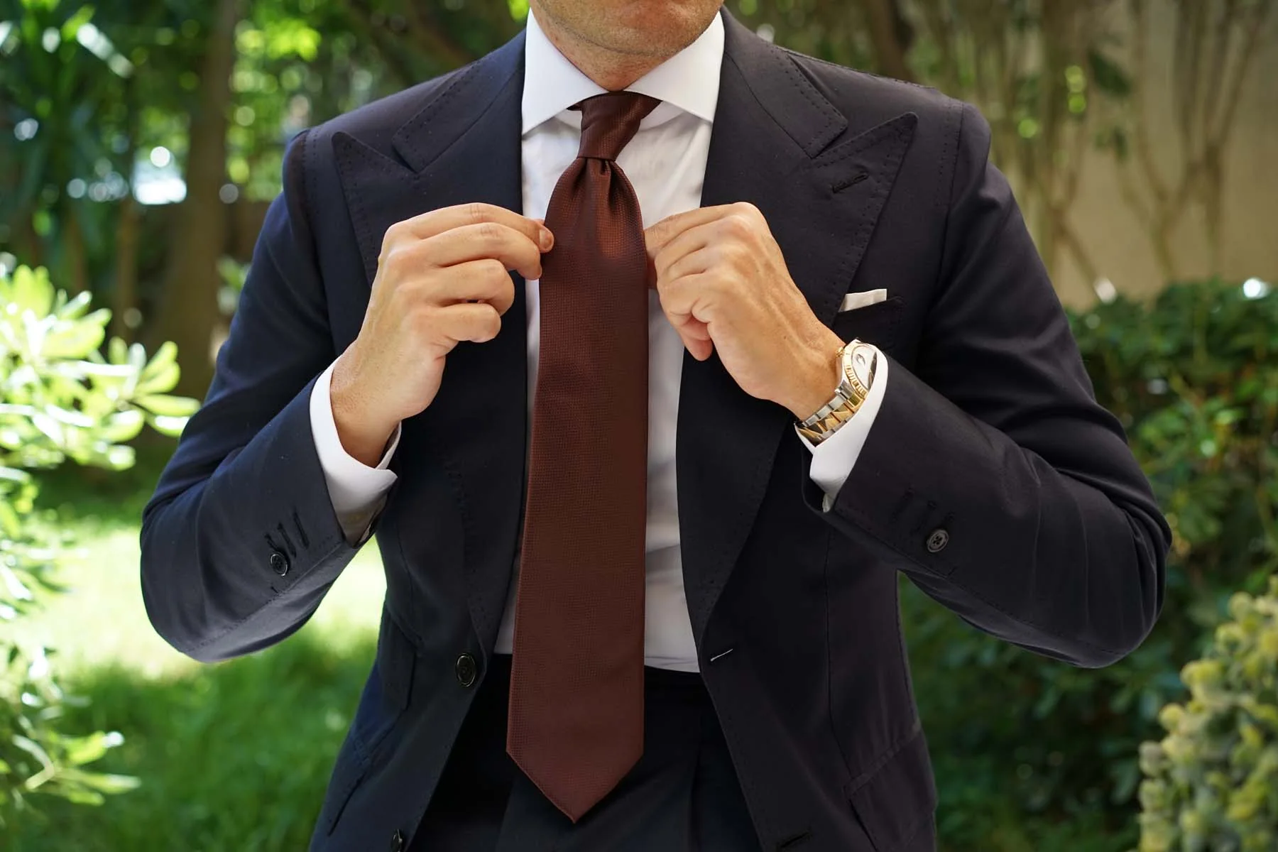Dark Brown Basket Weave Necktie - Image 6