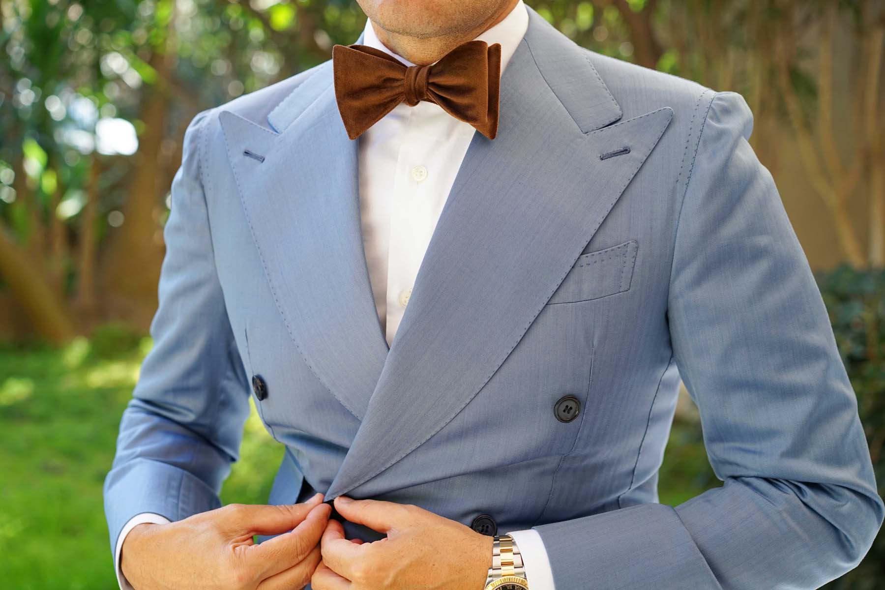 Dark Brown Velvet Self Bow Tie - Image 4