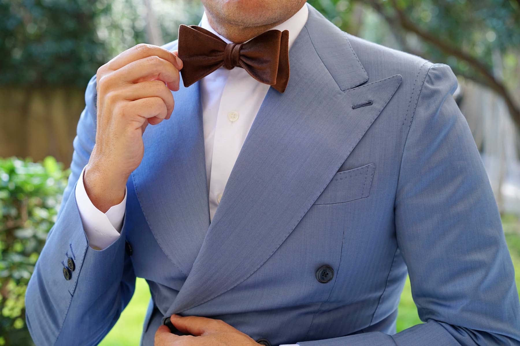 Dark Brown Velvet Self Bow Tie - Image 6
