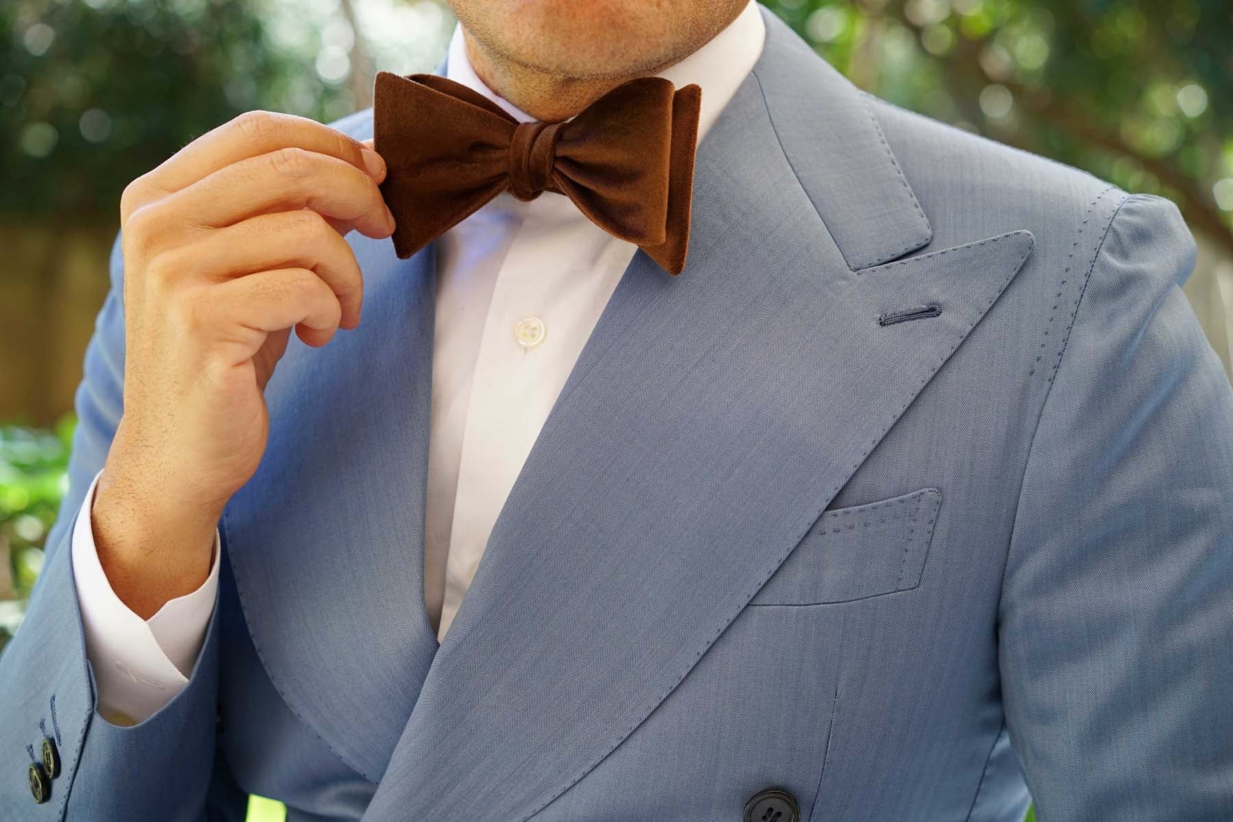 Dark Brown Velvet Self Bow Tie - Image 7