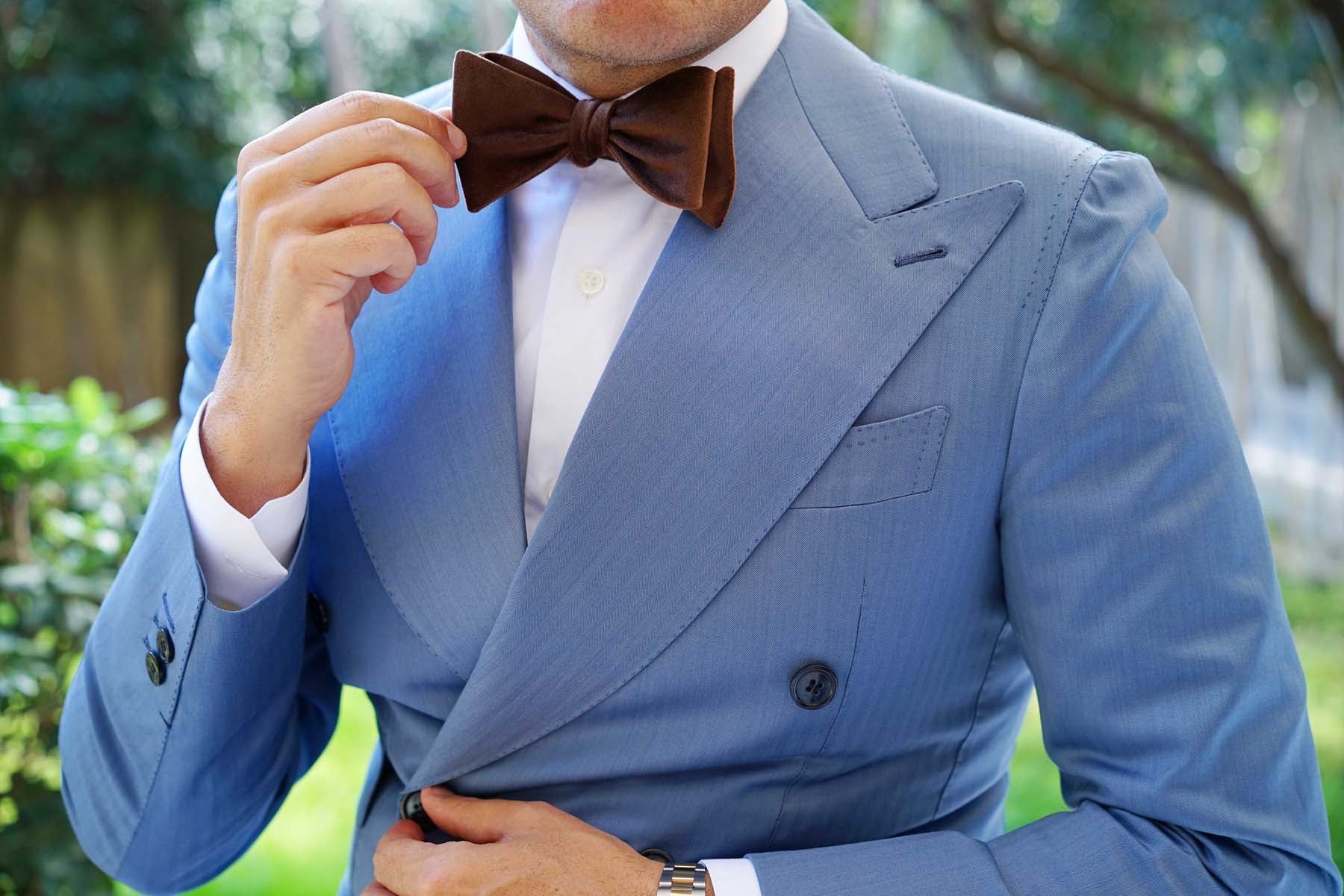 Dark Brown Velvet Self Bow Tie - Image 9