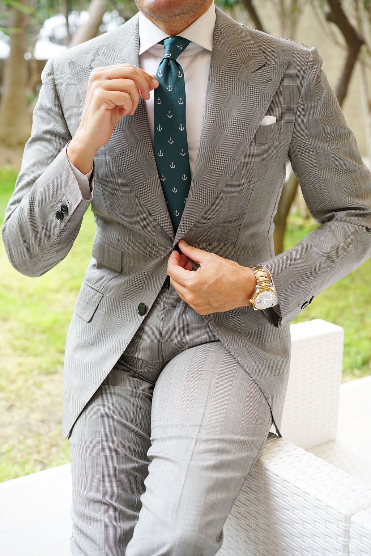 Dark Green Anchor Skinny Tie - Image 7