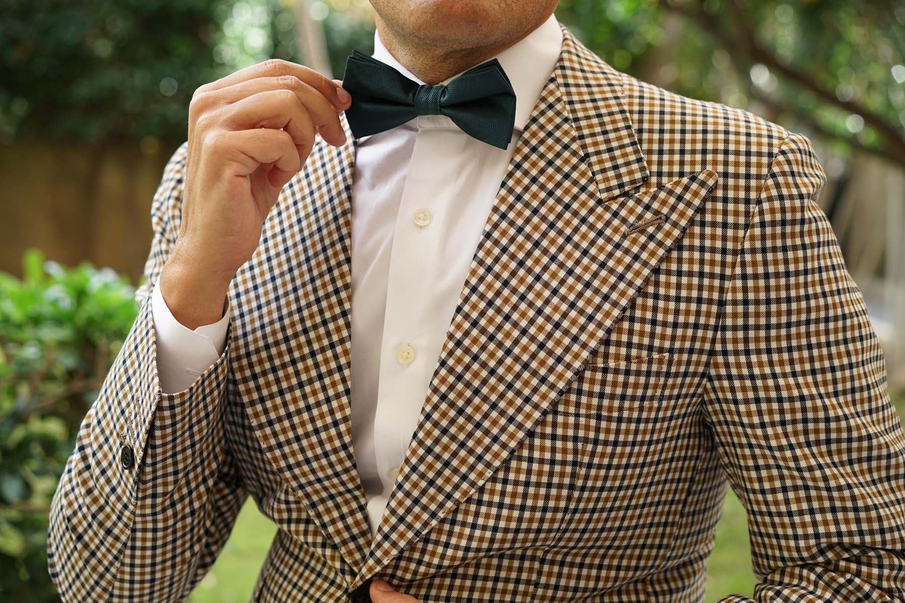 Dark Green Herringbone Bow Tie - Image 6