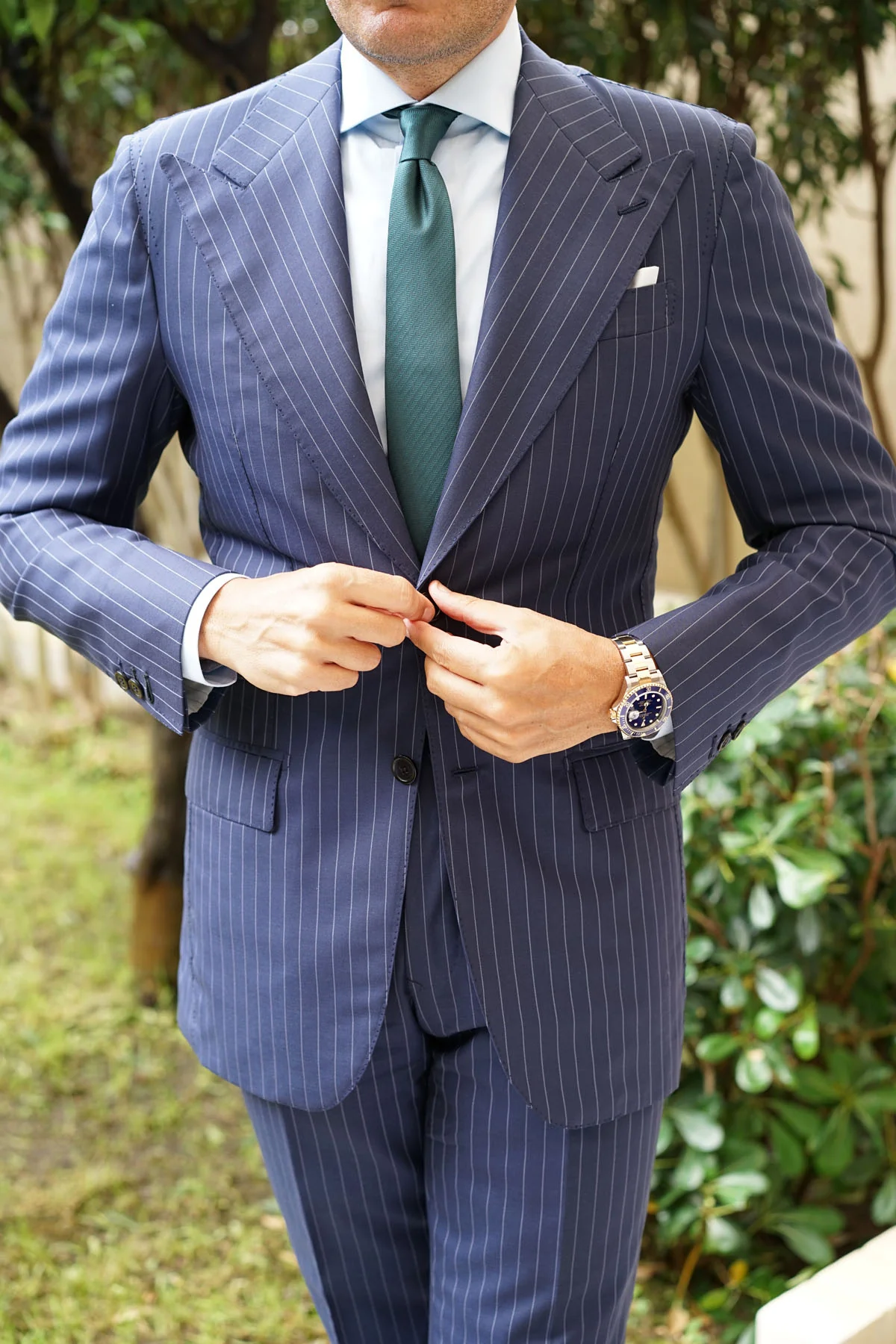 Dark Green Herringbone Skinny Tie - Image 5