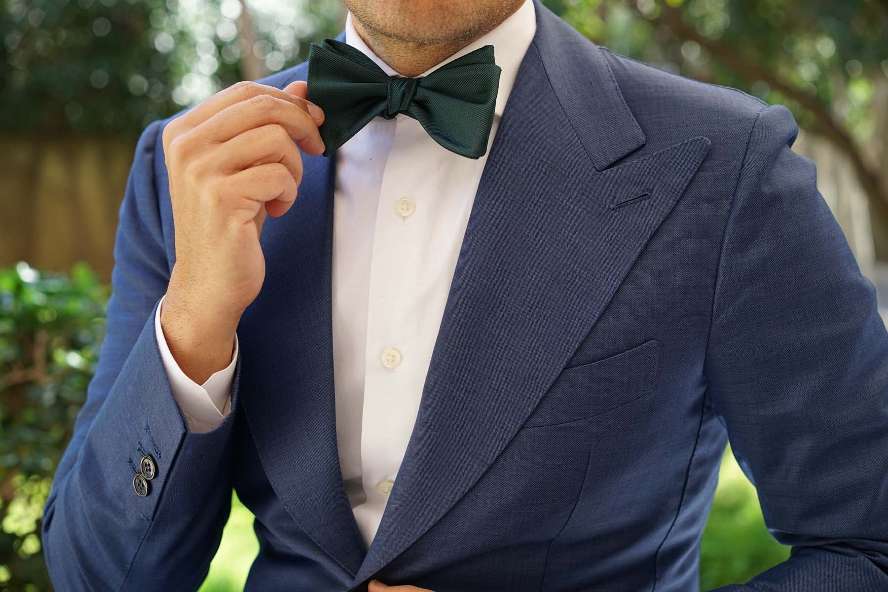 Dark Green Weave Self Bow Tie - Image 6