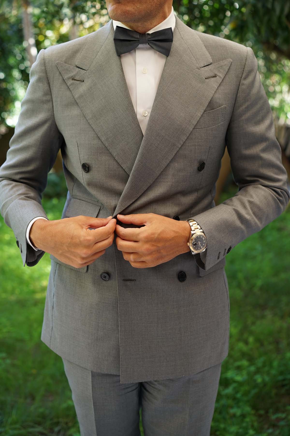 Dark Grey Herringbone Bow Tie - Image 5