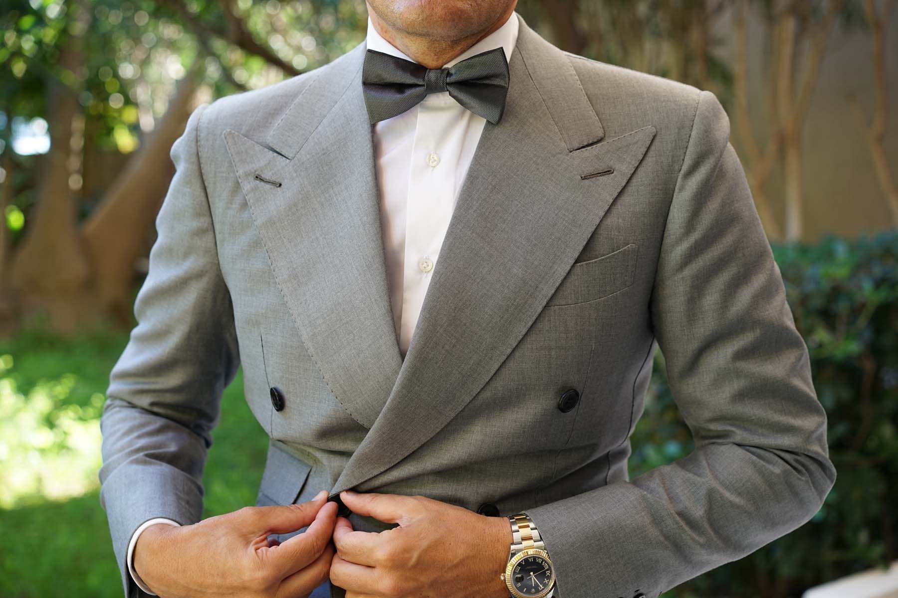 Dark Grey Herringbone Bow Tie - Image 6