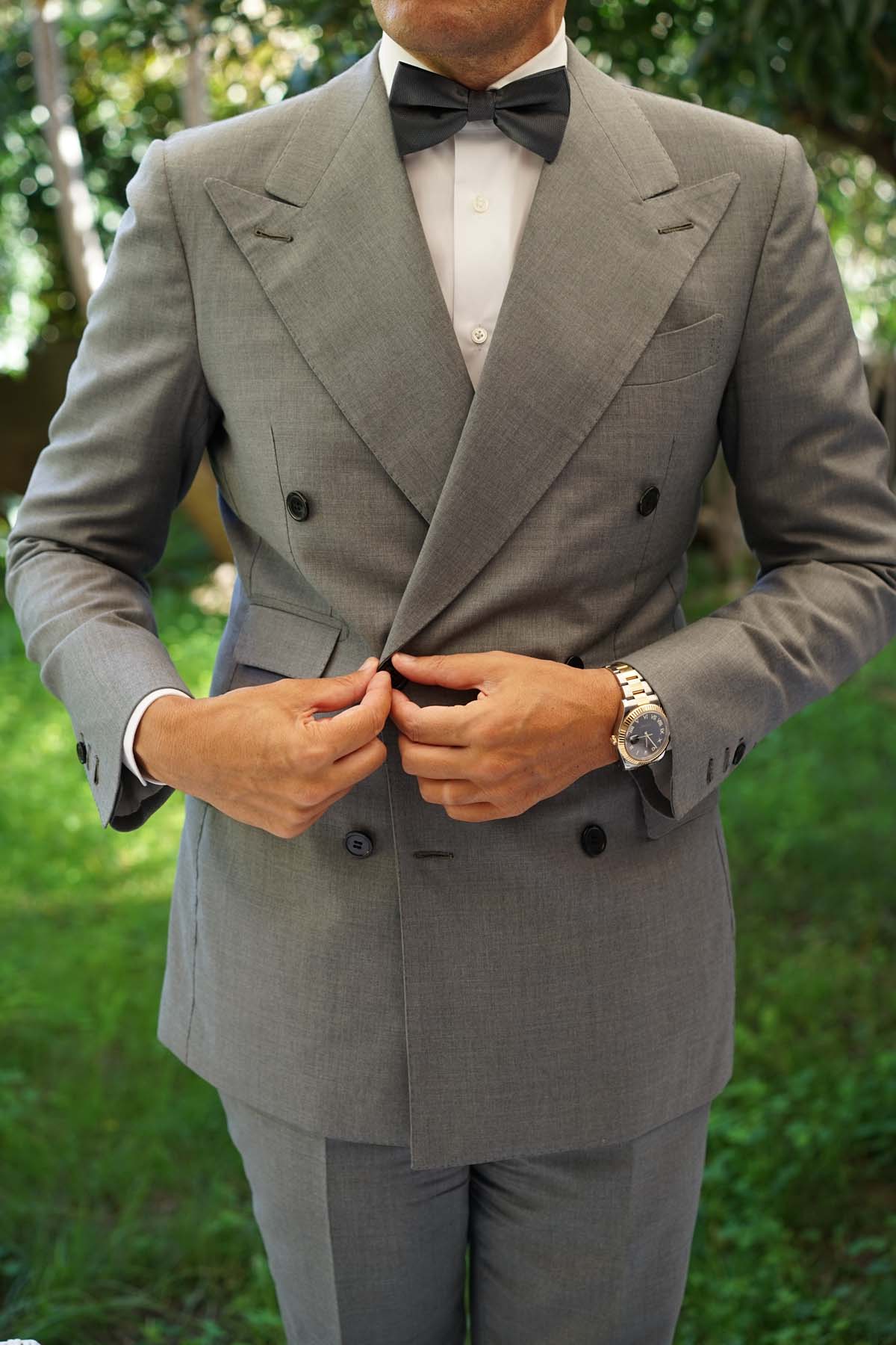 Dark Grey Herringbone Bow Tie - Image 7