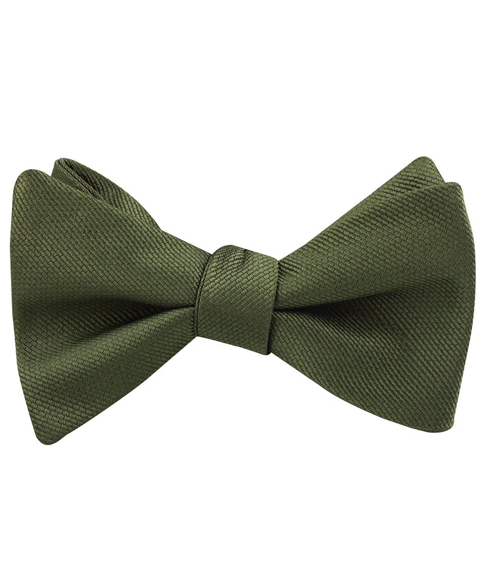 Dark Olive Green Weave Self Bow Tie - Image 2