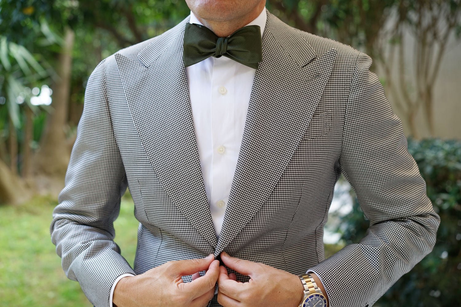 Dark Olive Green Weave Self Bow Tie - Image 4