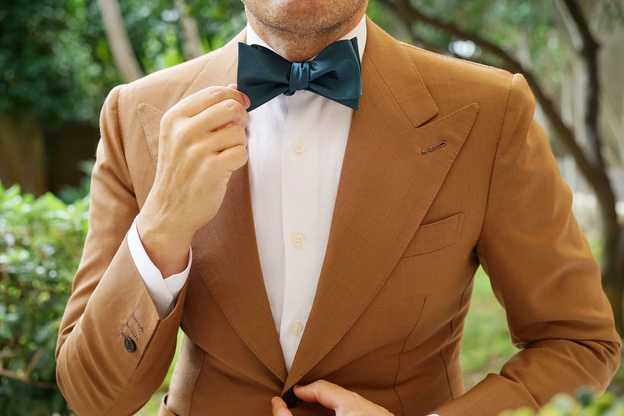 Deep Jade Satin Self Bow Tie - Image 10