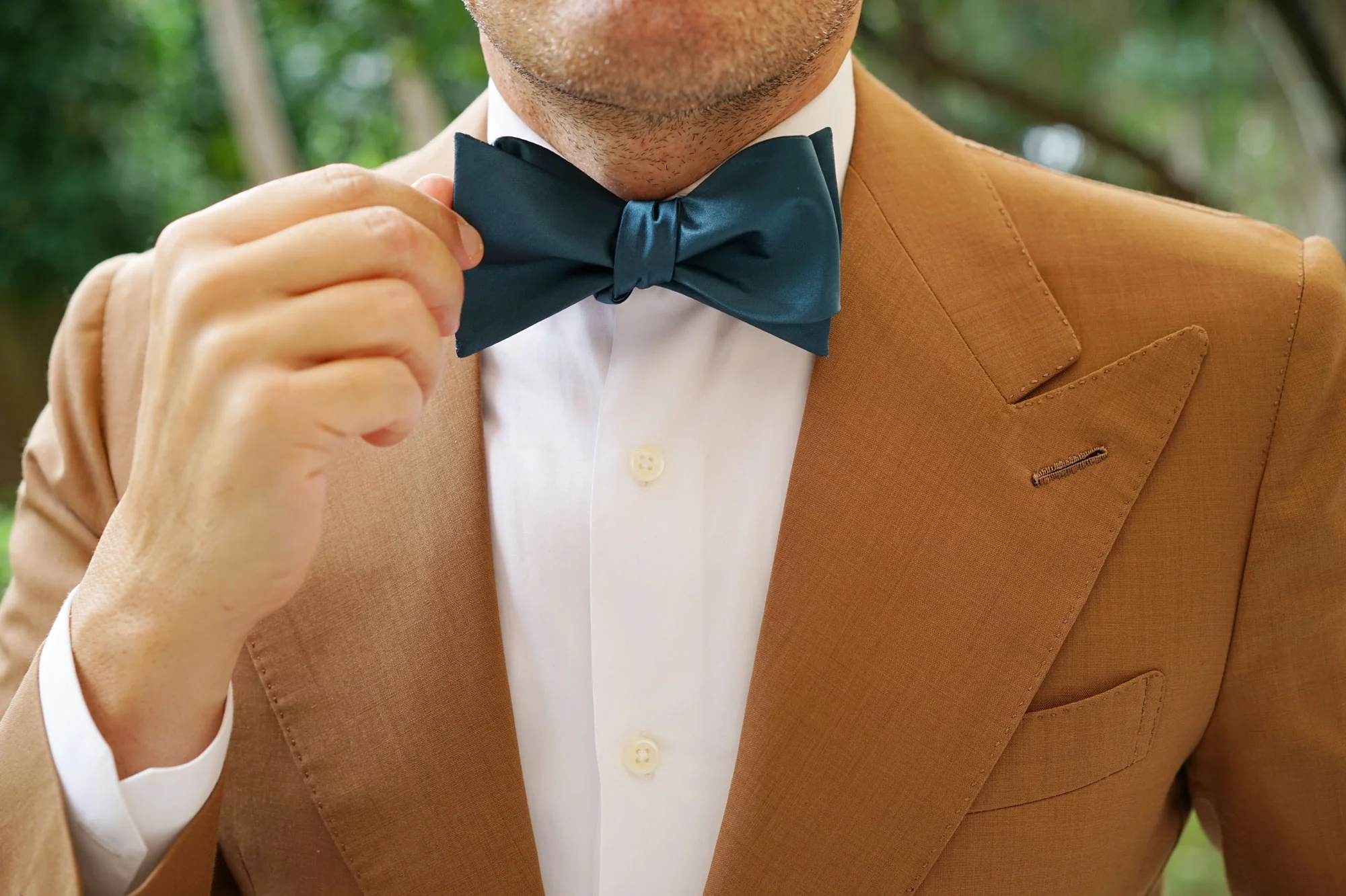 Deep Jade Satin Self Bow Tie - Image 11
