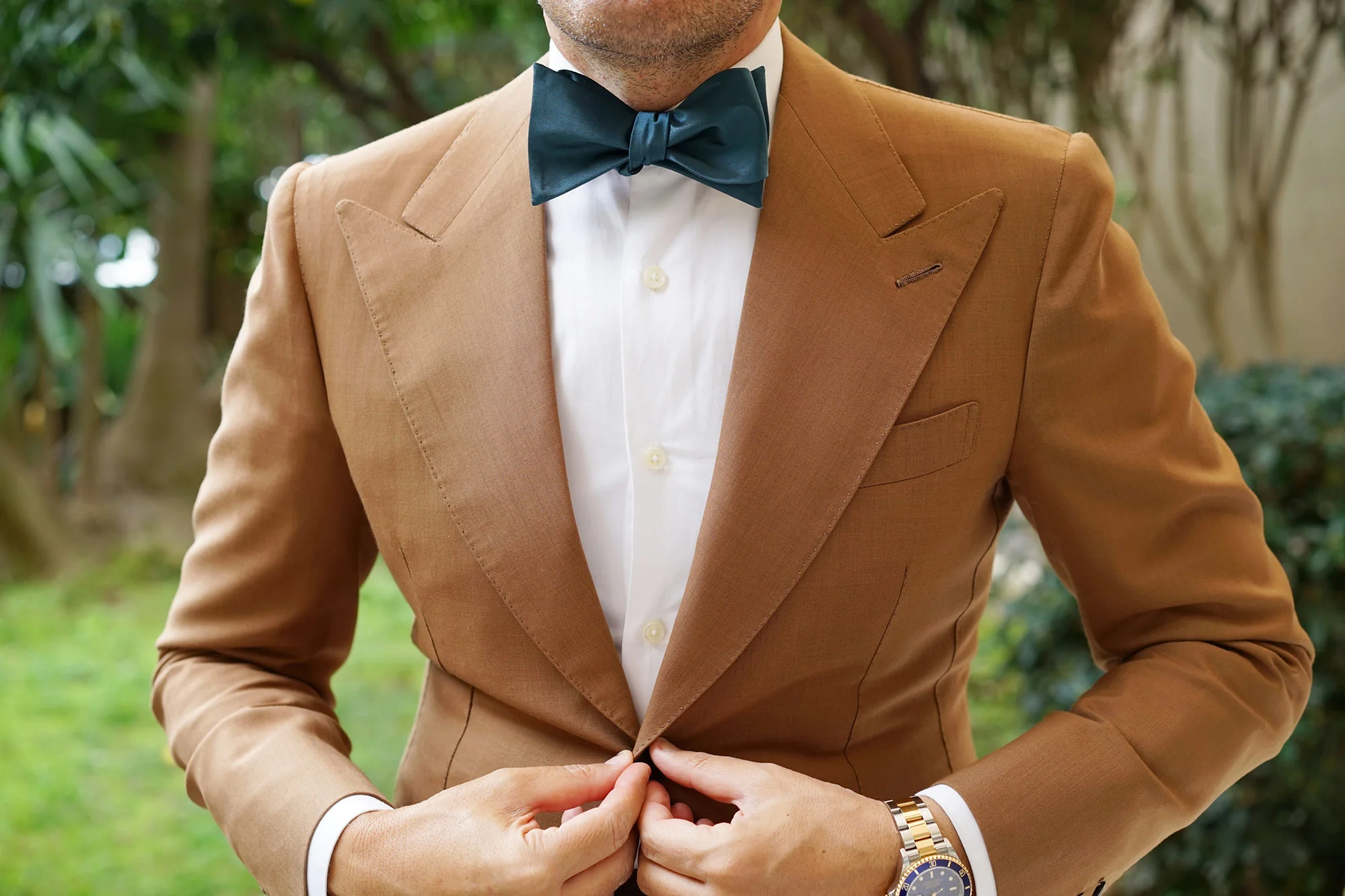Deep Jade Satin Self Bow Tie - Image 4