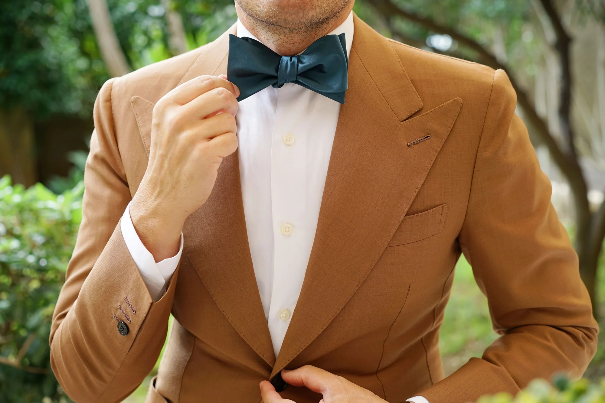 Deep Jade Satin Self Bow Tie - Image 6