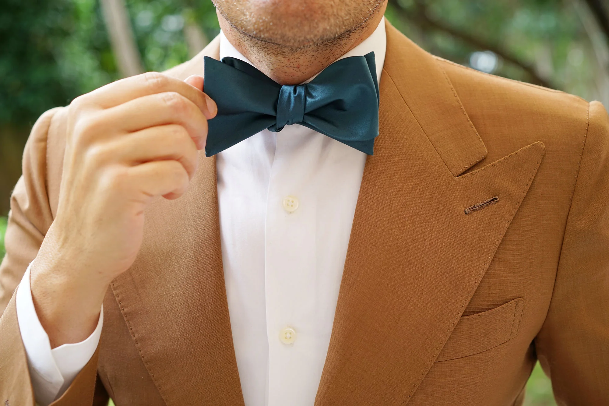 Deep Jade Satin Self Bow Tie - Image 7