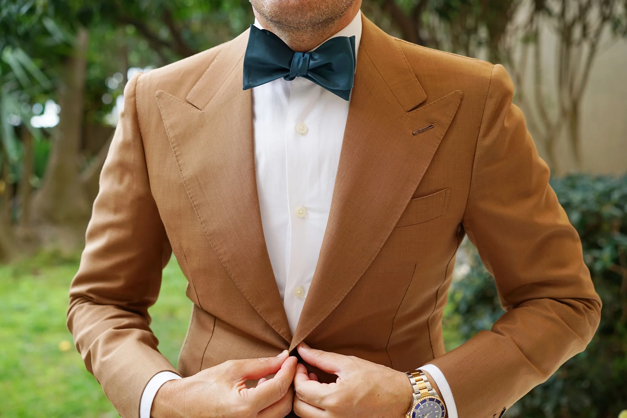Deep Jade Satin Self Bow Tie - Image 8