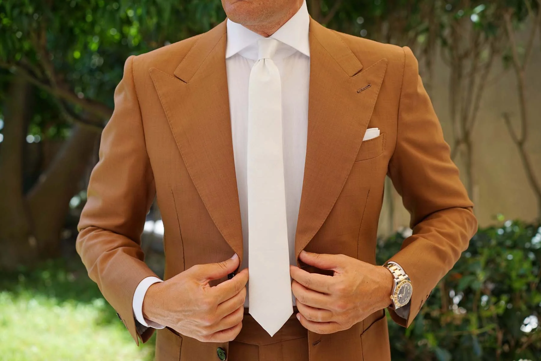 Diamond White Herringbone Chevron Skinny Tie - Image 4
