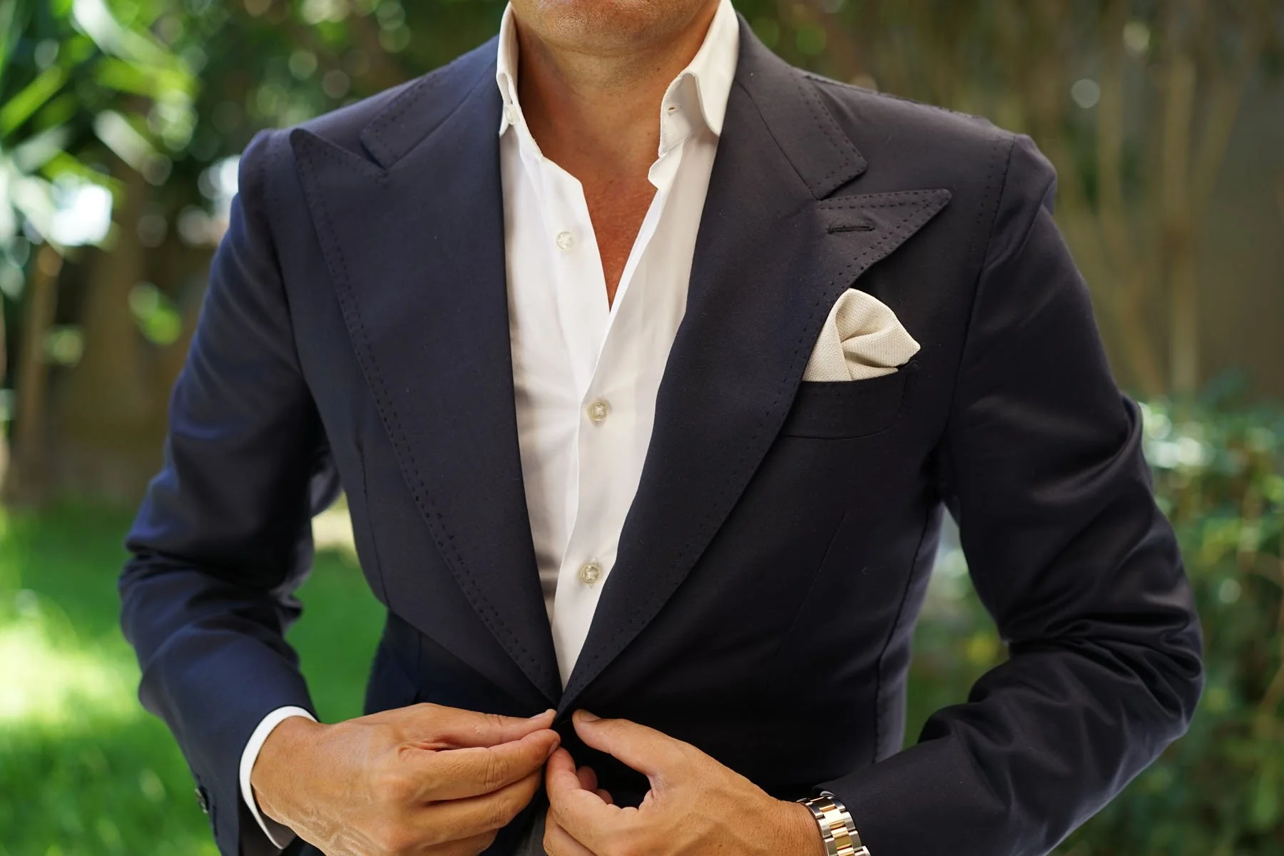 Dry Khaki White Linen Pocket Square - Image 8