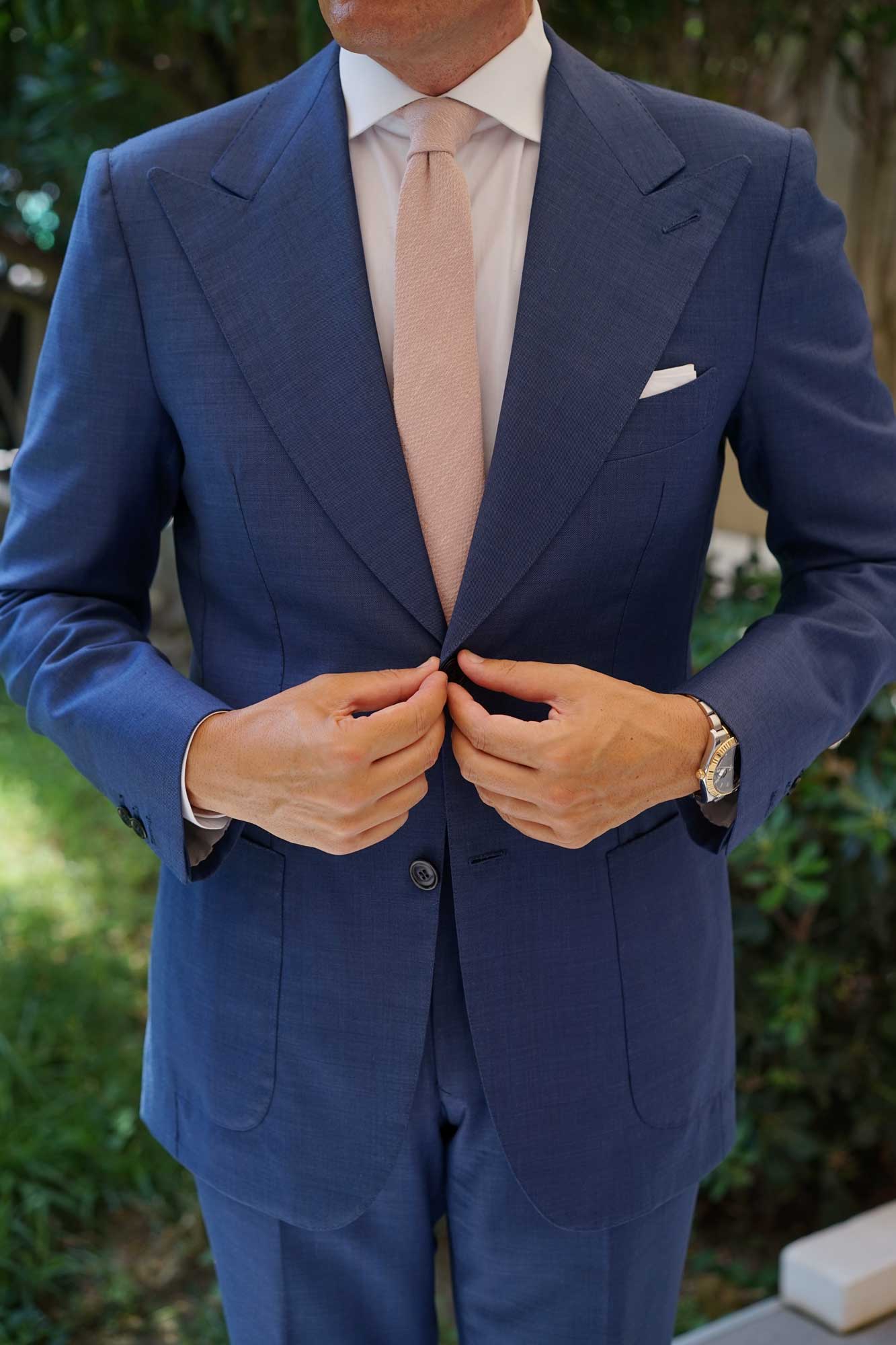 Dusty Beige Pink Linen Skinny Tie - Image 5