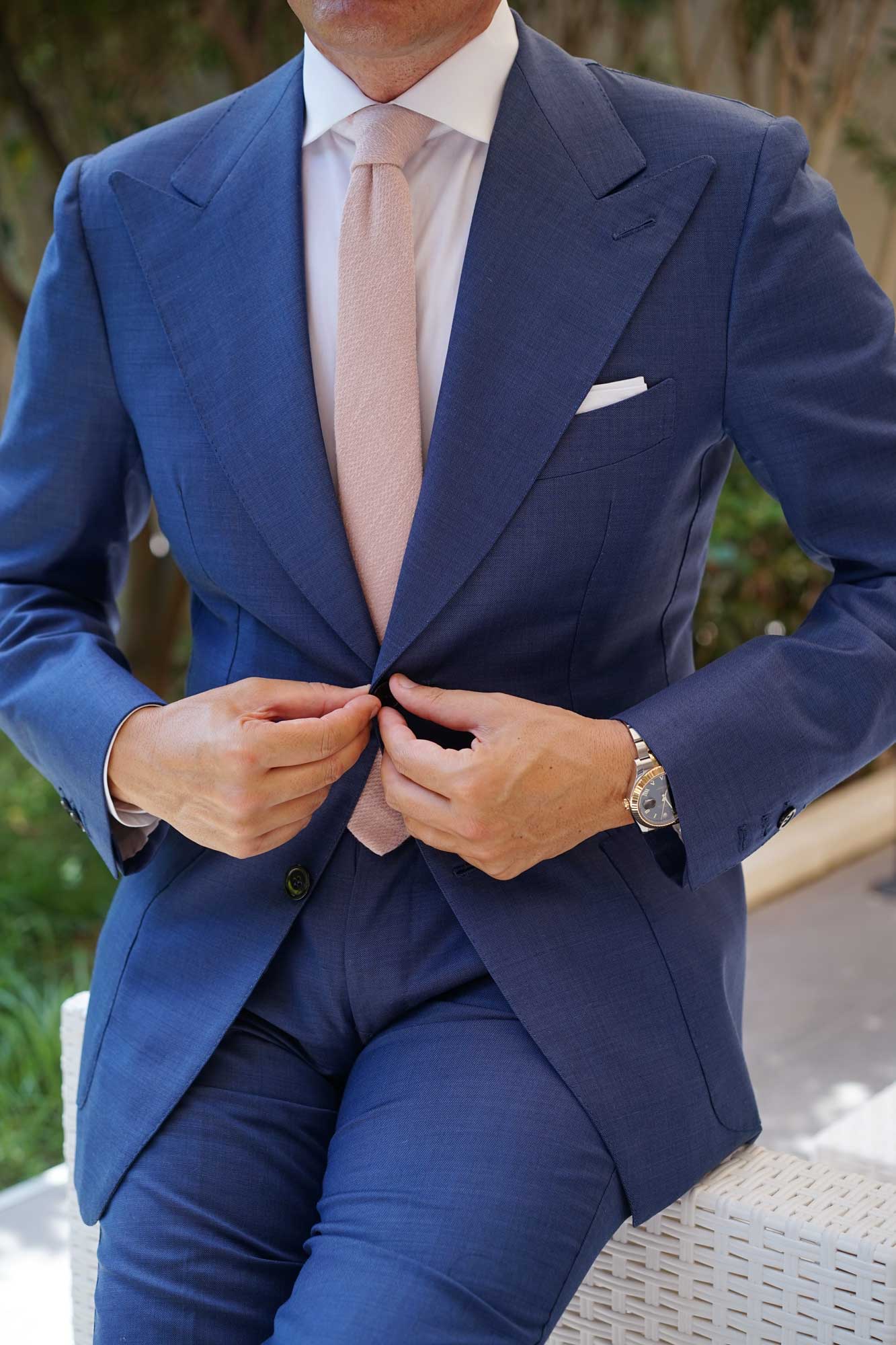 Dusty Beige Pink Linen Skinny Tie - Image 7