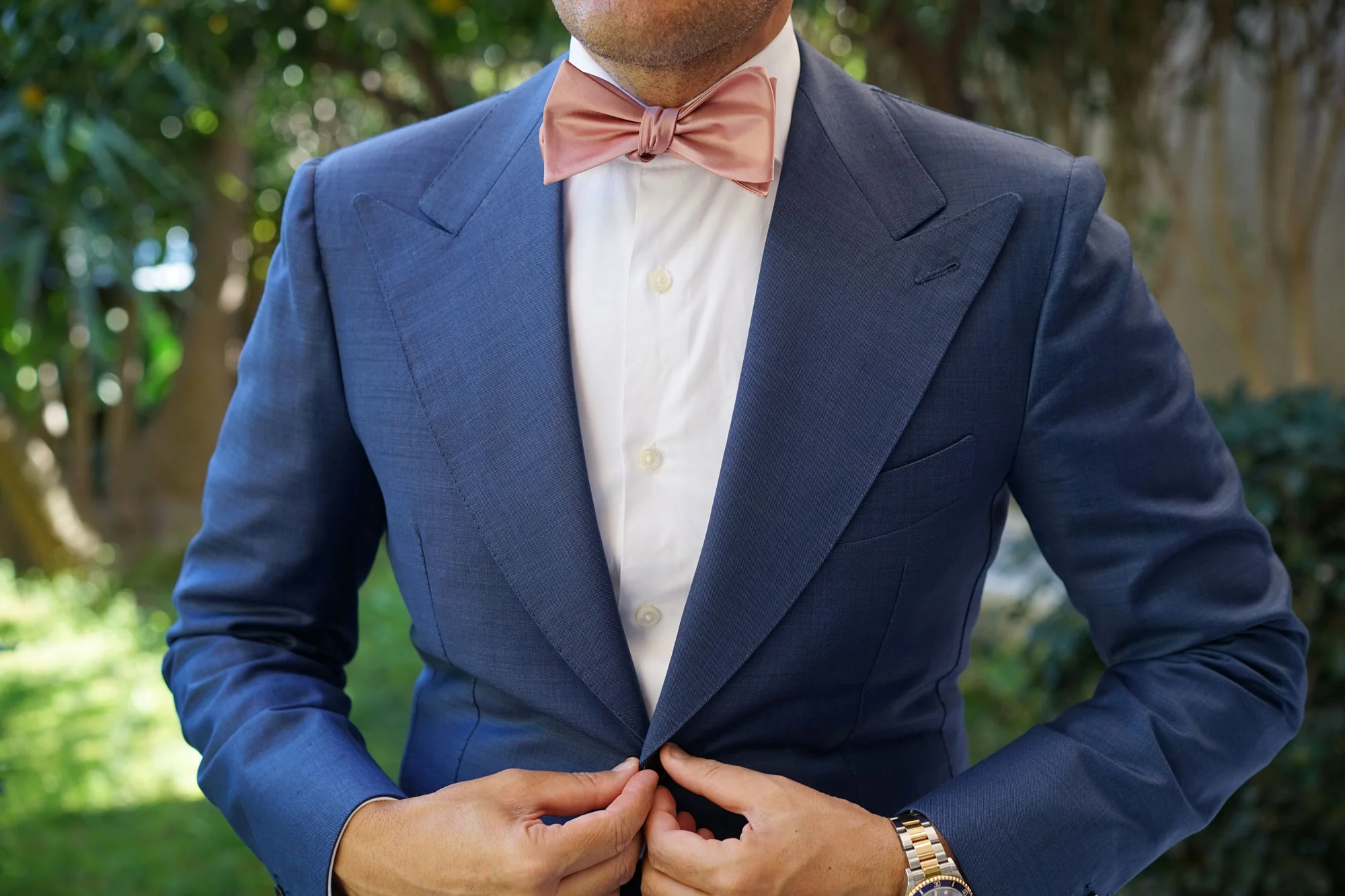 Dusty Blush Pink Satin Self Bow Tie - Image 9