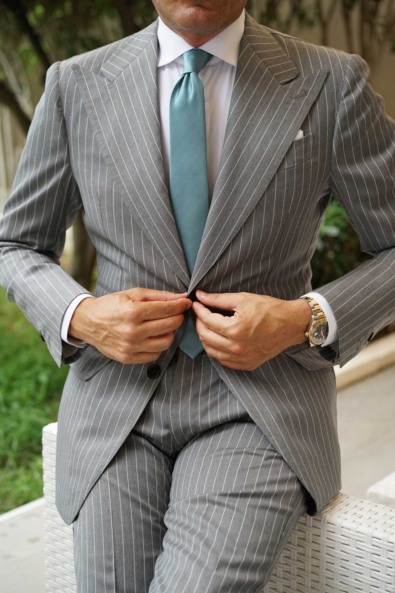 Dusty Jade Green Twill Skinny Tie - Image 7