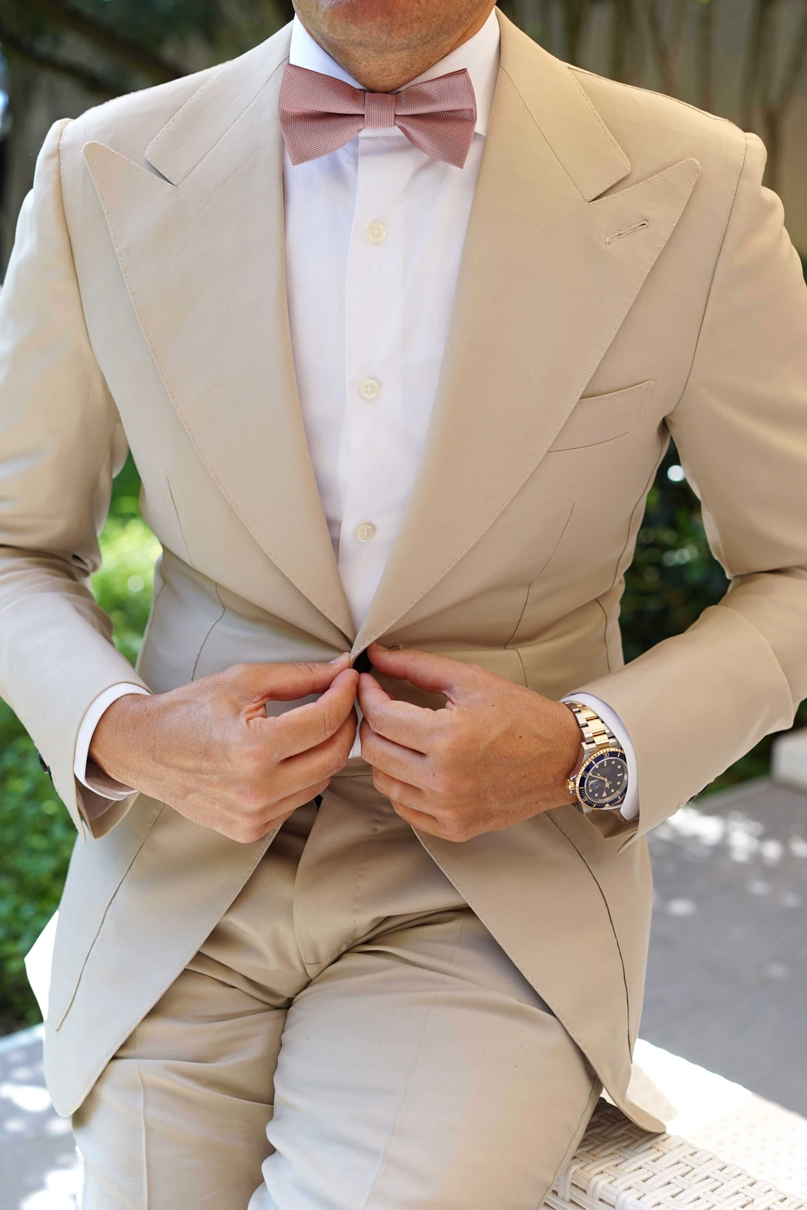 Dusty Mauve Quartz Weave Bow Tie - Image 4