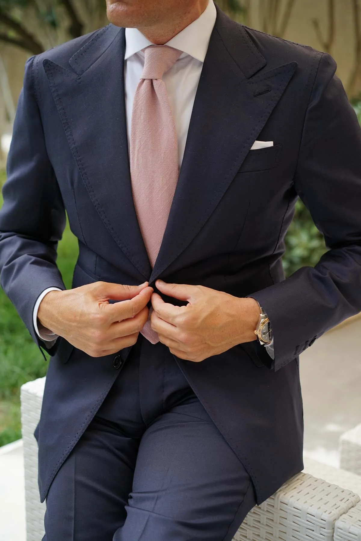 Dusty Rose Quartz Linen Necktie - Image 7