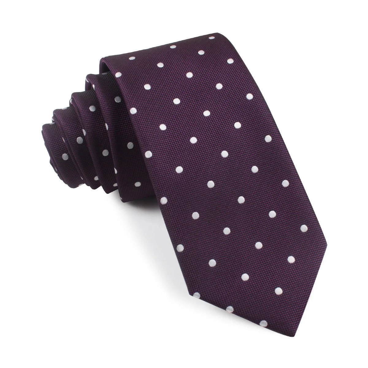 Eggplant Plum Purple with White Polka Dots Skinny Tie