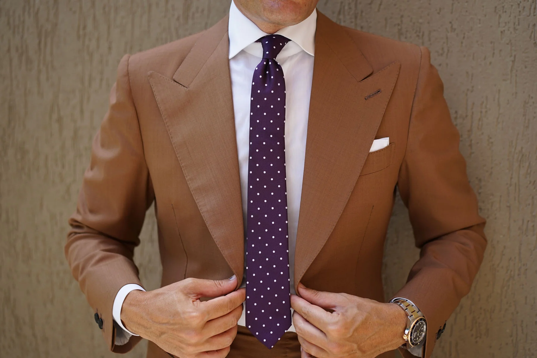 Eggplant Plum Purple with White Polka Dots Skinny Tie - Image 11