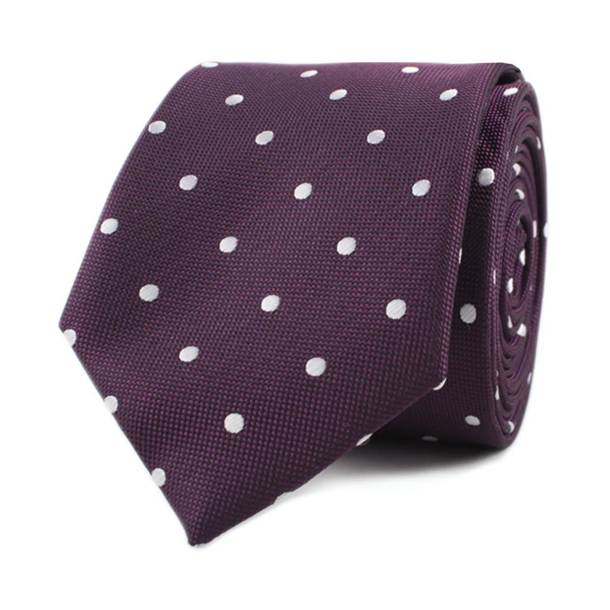 Eggplant Plum Purple with White Polka Dots Skinny Tie - Image 2
