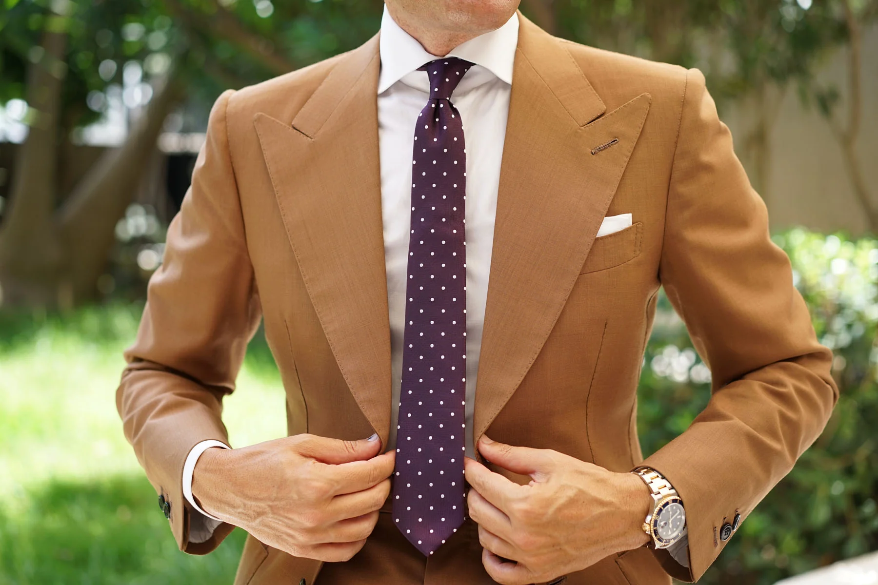 Eggplant Plum Purple with White Polka Dots Skinny Tie - Image 5