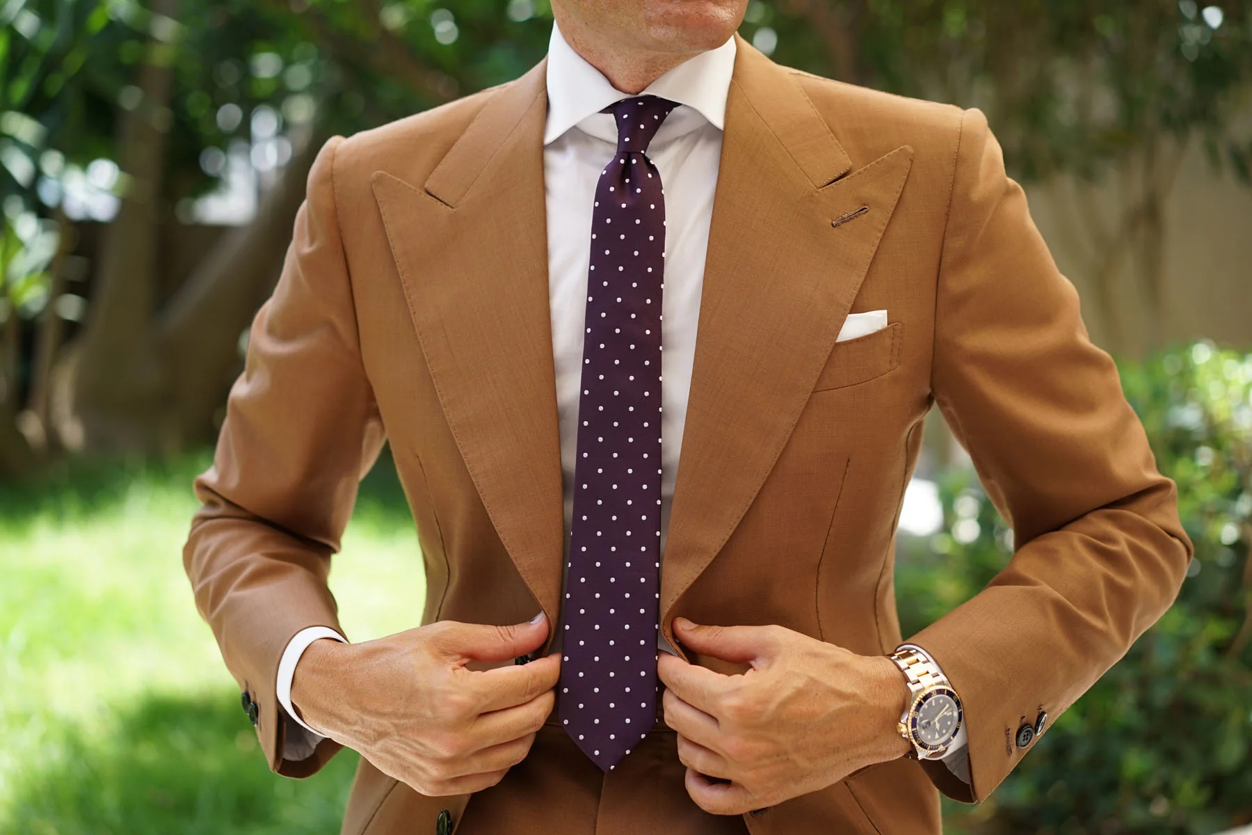 Eggplant Plum Purple with White Polka Dots Skinny Tie - Image 9
