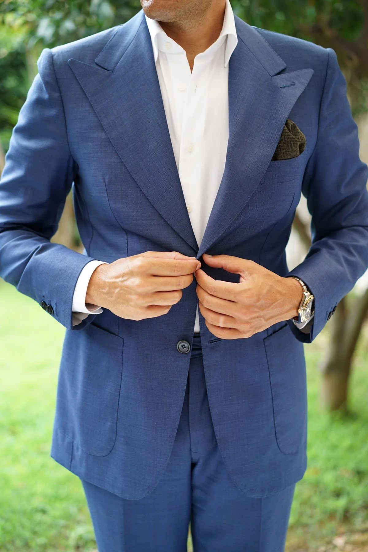 Essex Green Herringbone Textured Wool Pocket Square - Image 4
