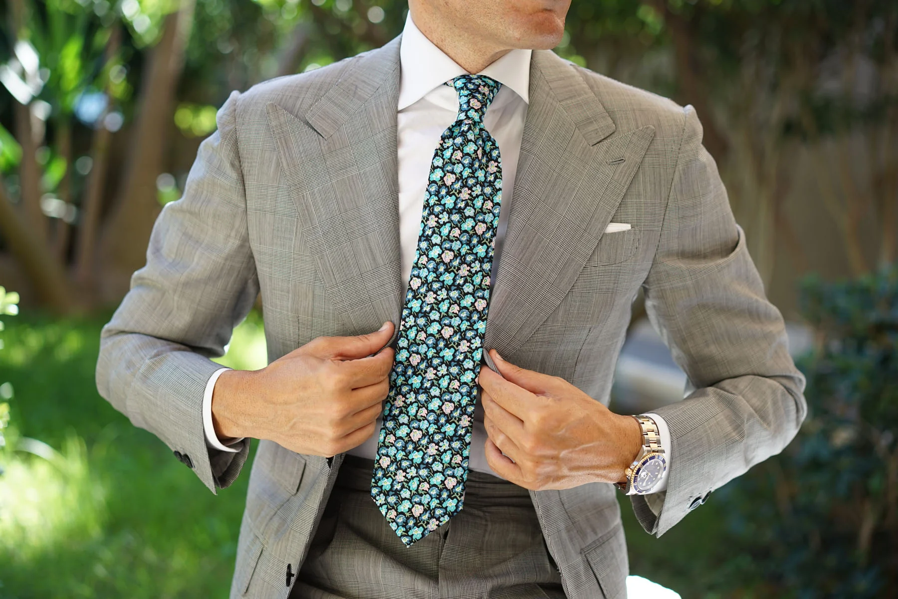 Flax Linum Blue Floral Necktie - Image 4