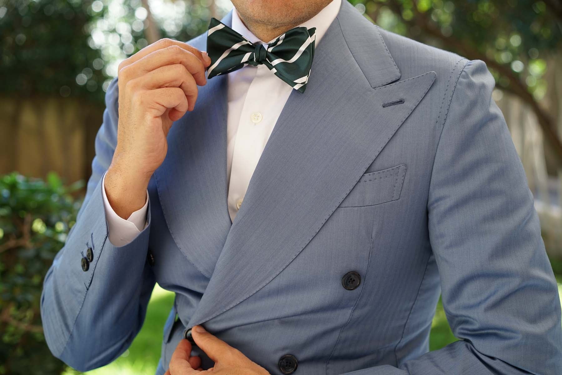 Forest Green Striped Self Bow Tie - Image 6