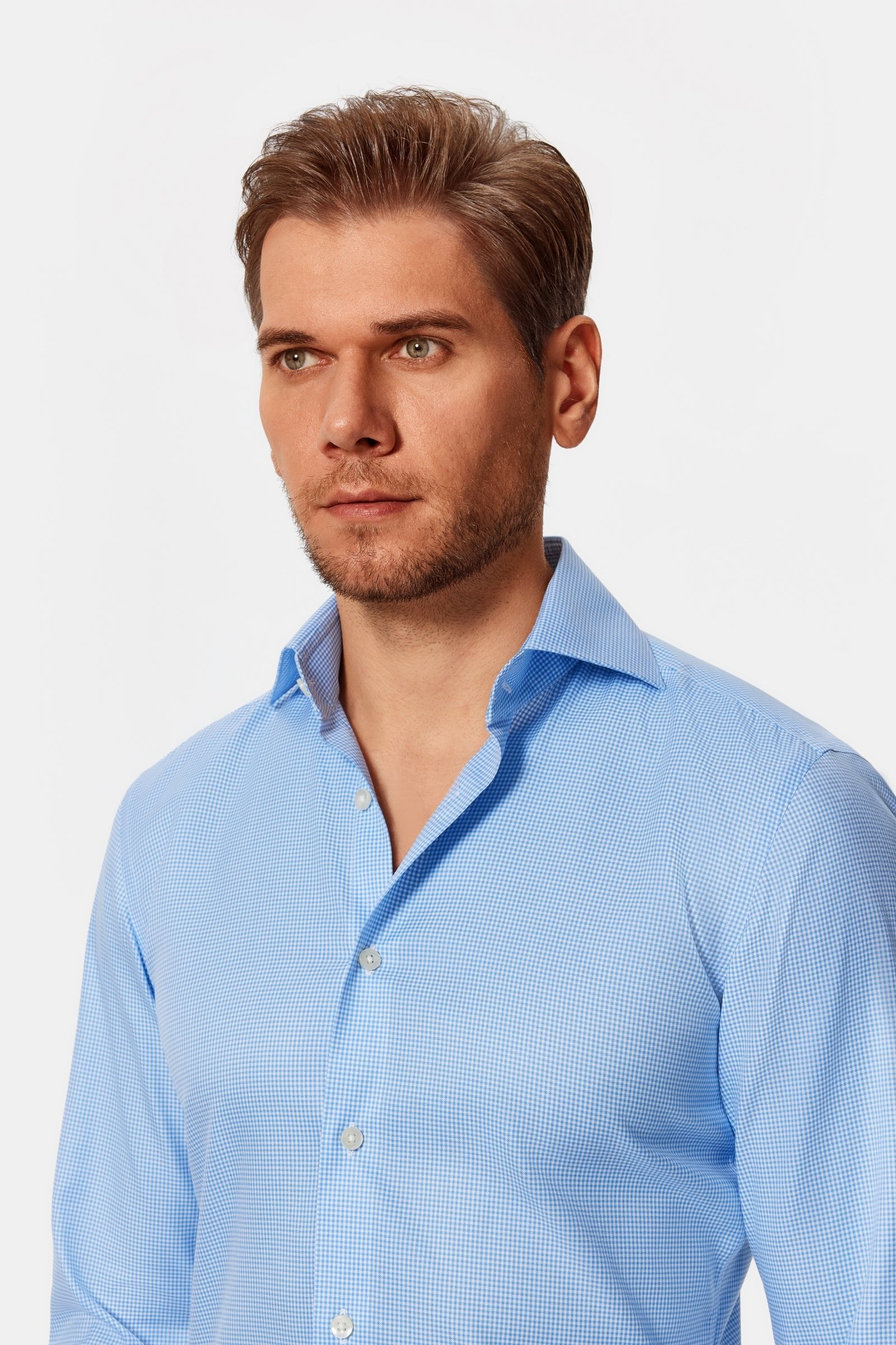 Gekko Gingham Blue Twill Non-Iron Shirt - Image 14